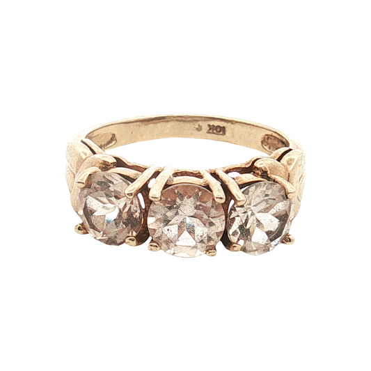 Estate - 10K Yellow Gold 3 Stone Morganite Ring