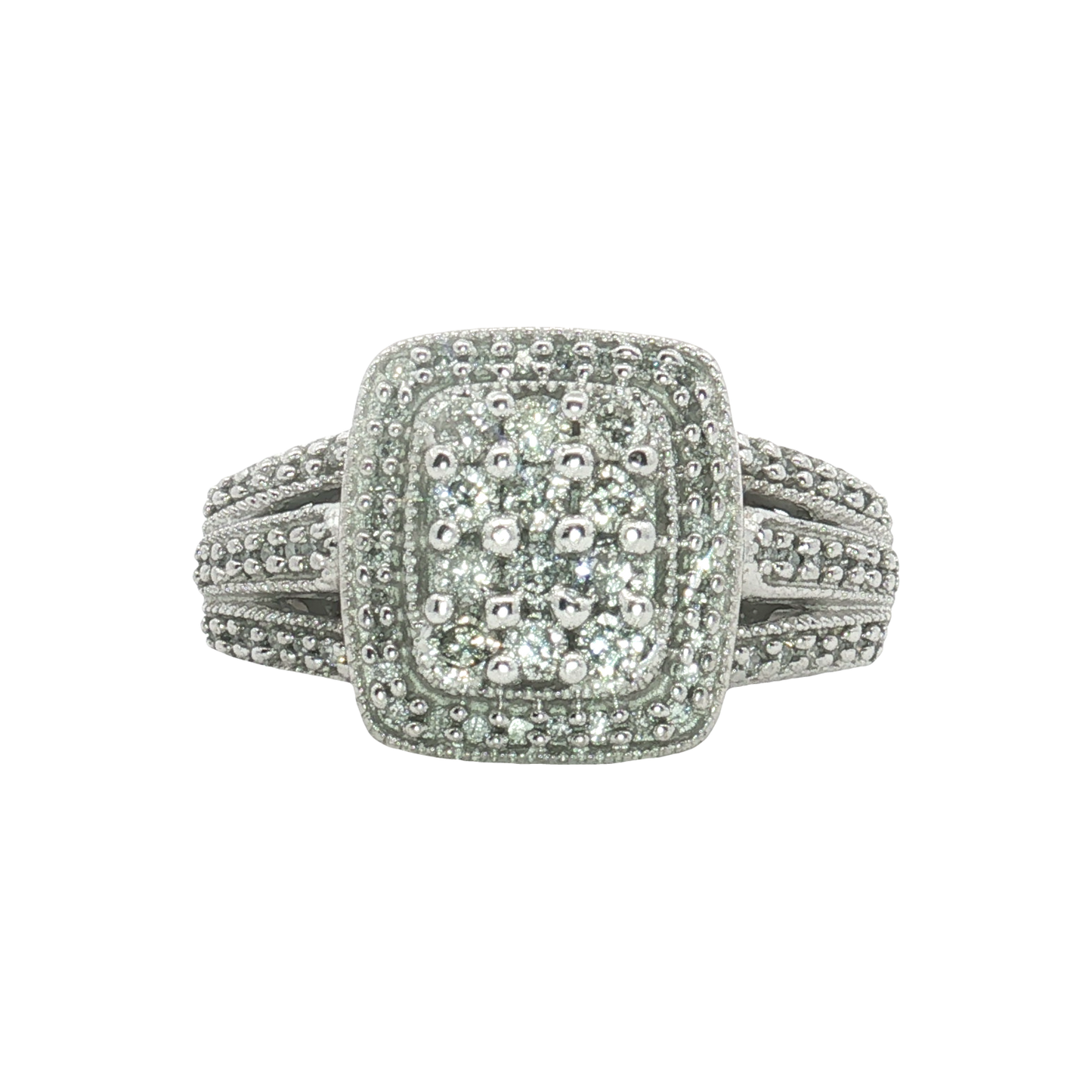 Estate - 10K White Gold Cluster Style Diamond Ring