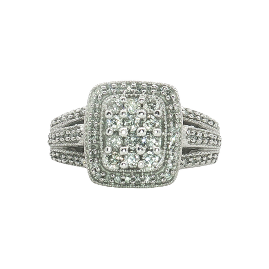 Estate - 10K White Gold Cluster Style Diamond Ring