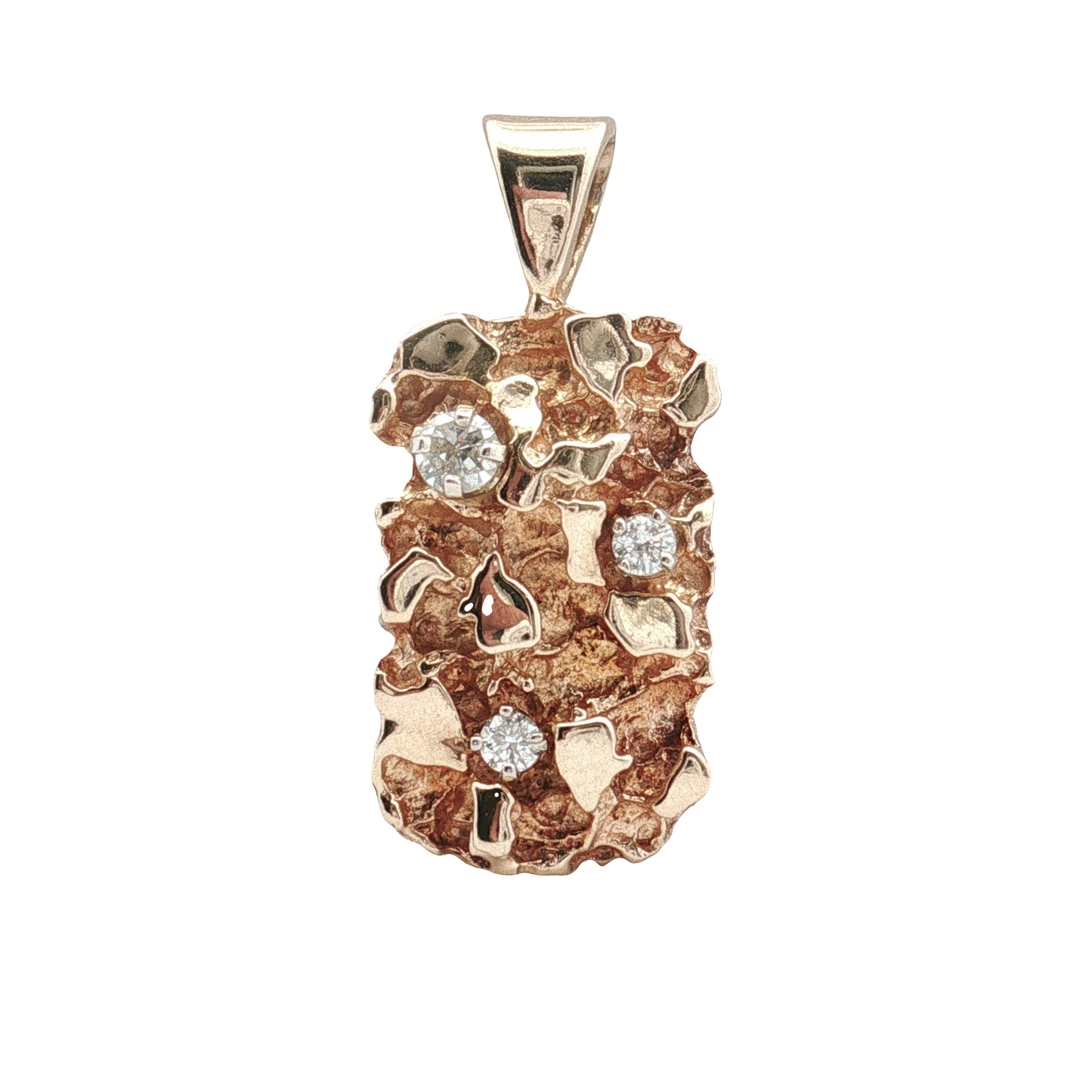 Estate- 14K Yelloow Gold Nugget Style Diamond Pendant