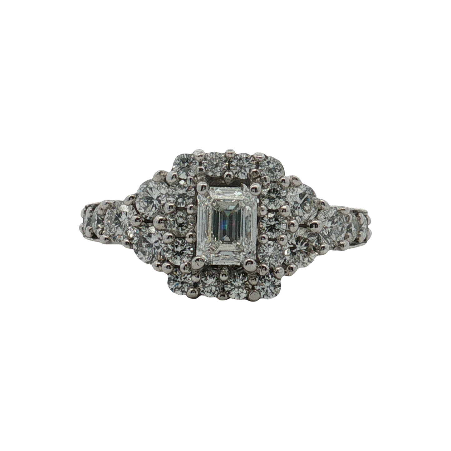 Estate-14K White Gold Emerald Diamond Engagement Ring