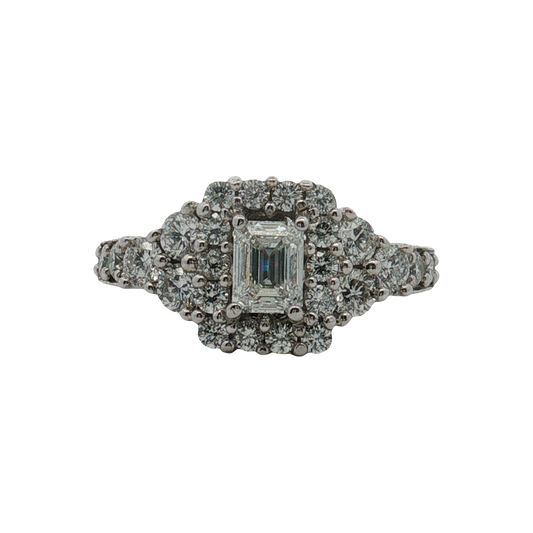 Estate-14K White Gold Emerald Diamond Engagement Ring
