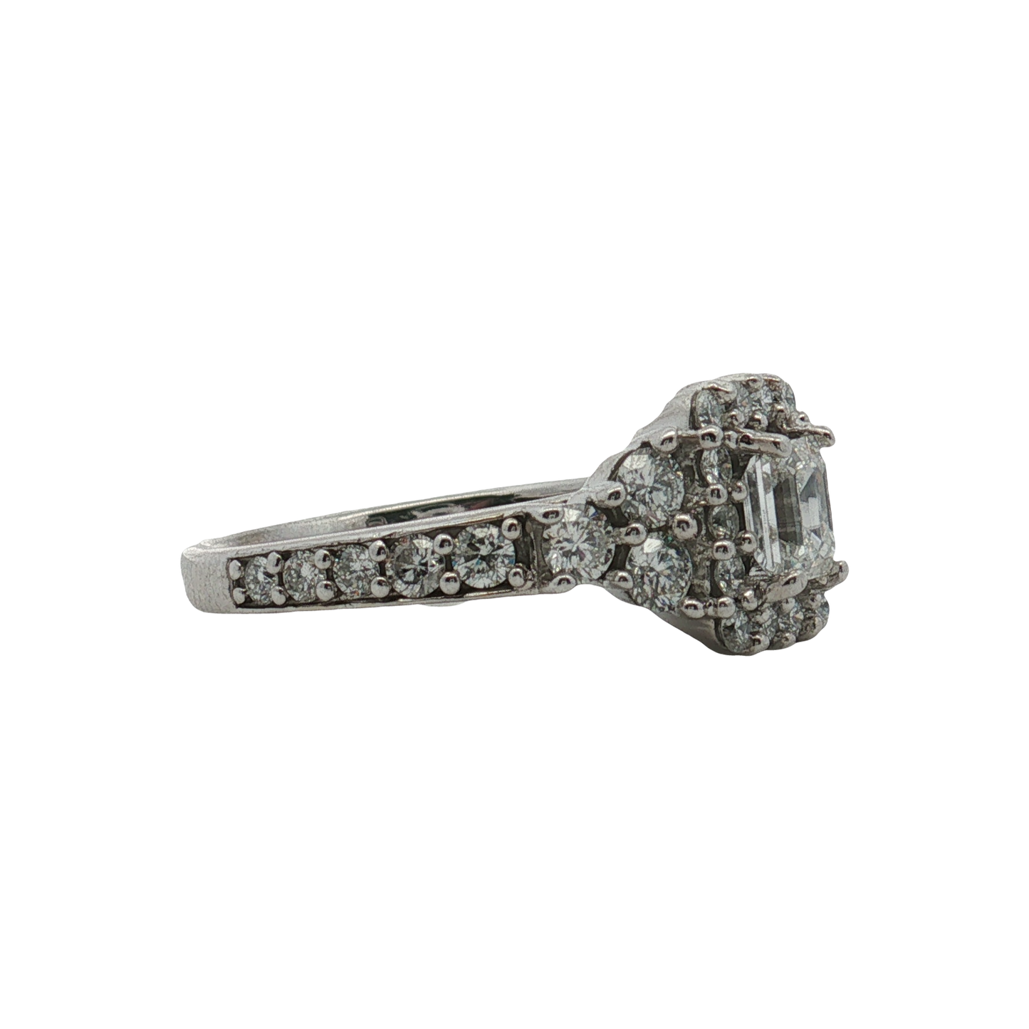 Estate-14K White Gold Emerald Diamond Engagement Ring