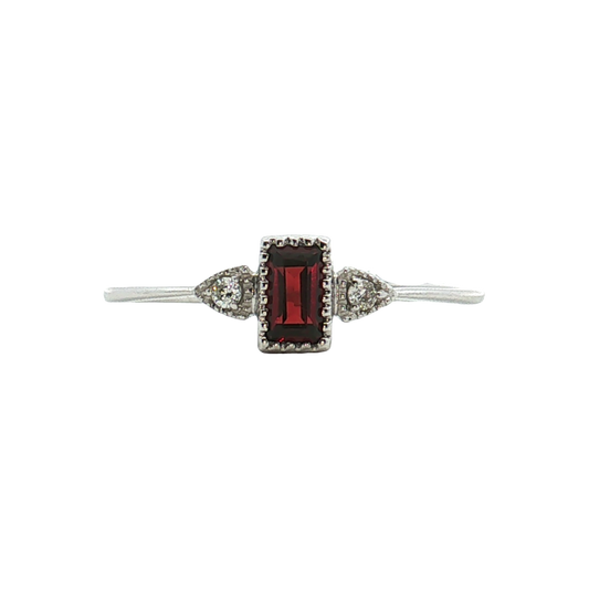 14K White Gold Garnet and Diamond Ring