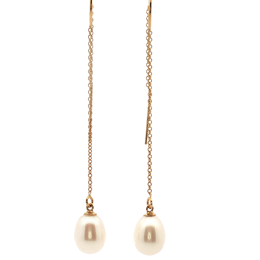 14K Gold Filled 7-8mm White Fresh Water Cultured Pearl Drop Earrings