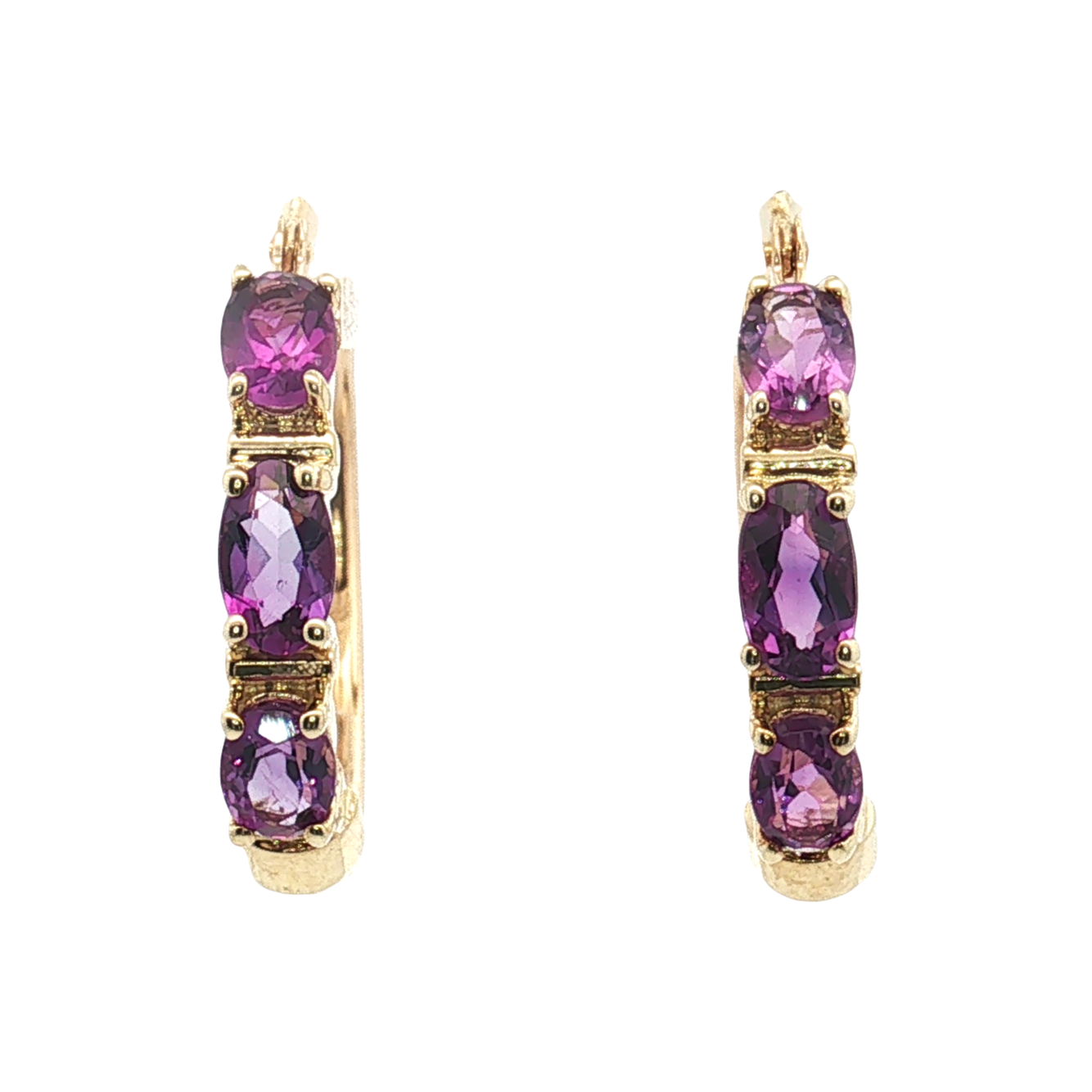14K Yellow Gold Amethyst Hoop Earrings