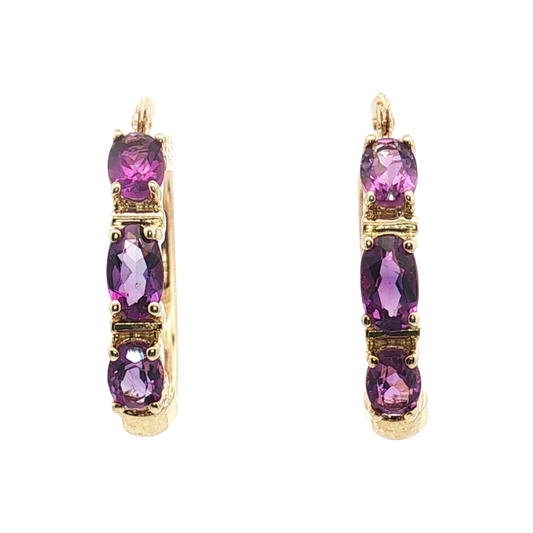 14K Yellow Gold Amethyst Hoop Earrings