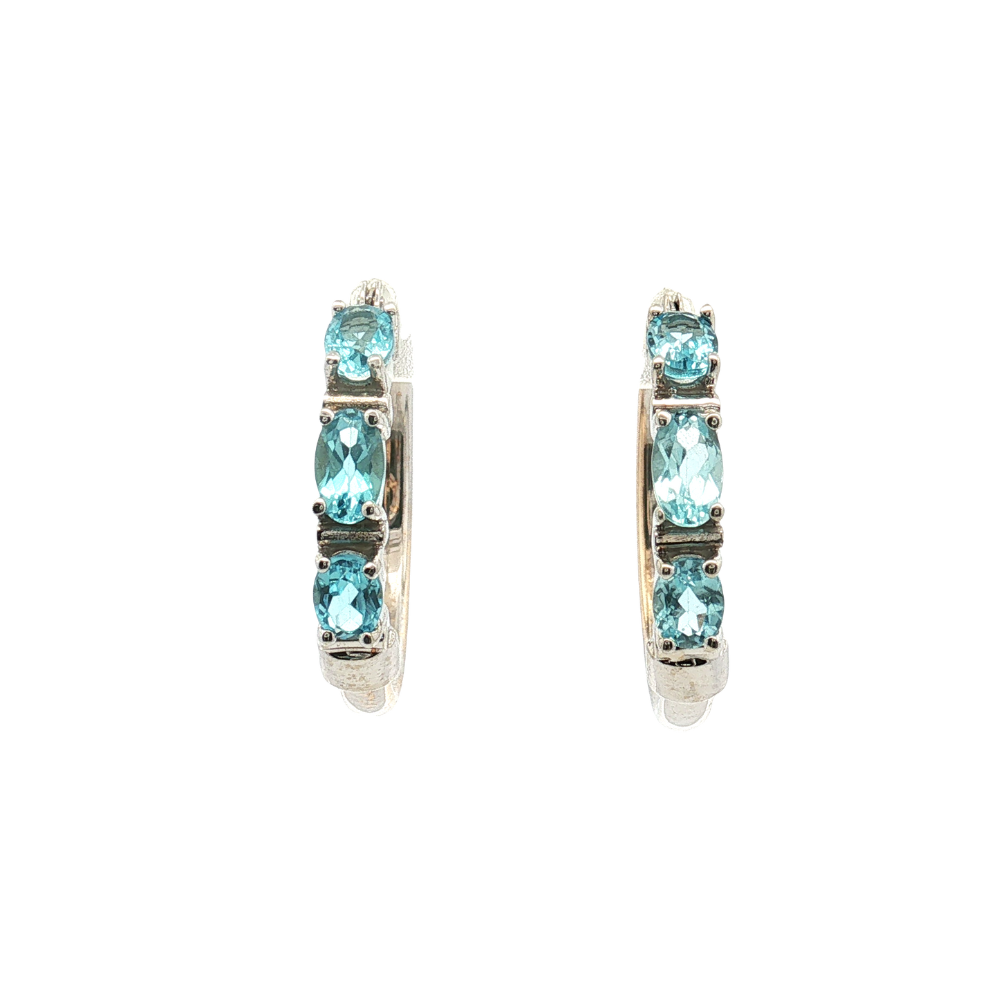 14K White Gold Blue Topaz Hoop Earrings