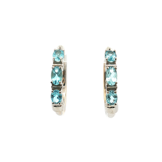 14K White Gold Blue Topaz Hoop Earrings
