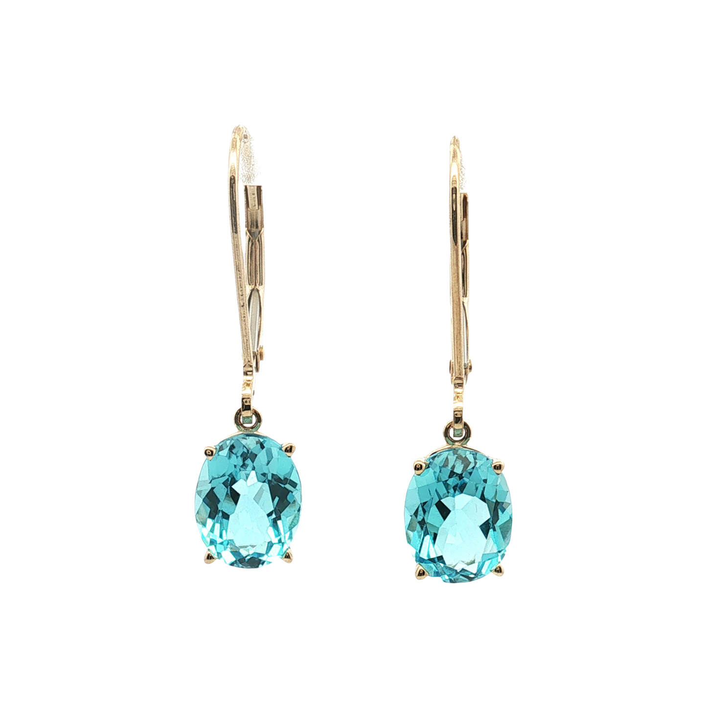 14K Yellow Gold Blue Topaz Drop Earrings