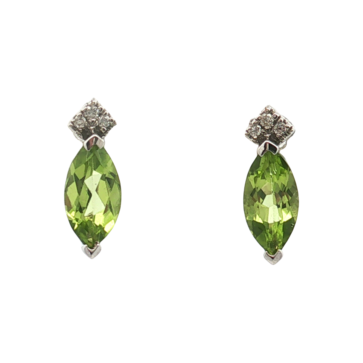 10K Yellow Gold Marquise Peridot and Diamond Stud Earrings