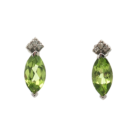 10K Yellow Gold Marquise Peridot and Diamond Stud Earrings