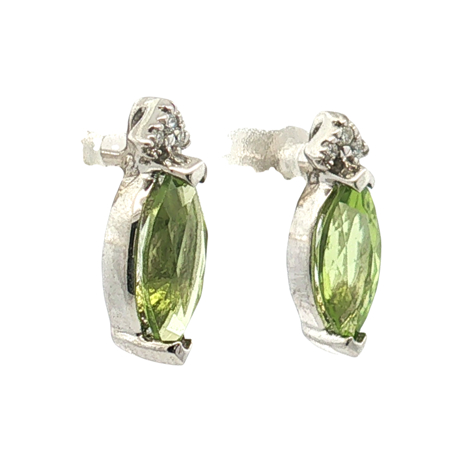 10K Yellow Gold Marquise Peridot and Diamond Stud Earrings