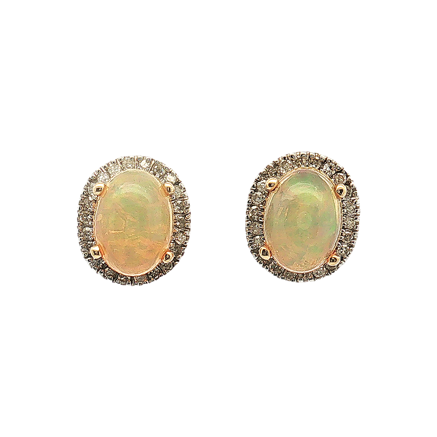14K Yellow Gold Ethiopian Opal with Diamond Halo Stud Earrings