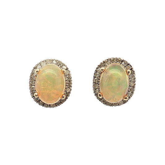 14K Yellow Gold Ethiopian Opal with Diamond Halo Stud Earrings