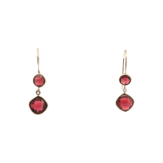 10K Yellow Gold Garnet Dangle Earrings