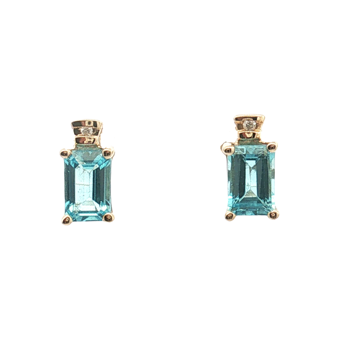 10K Yellow Gold Blue Topaz and Diamond Stud Earrings