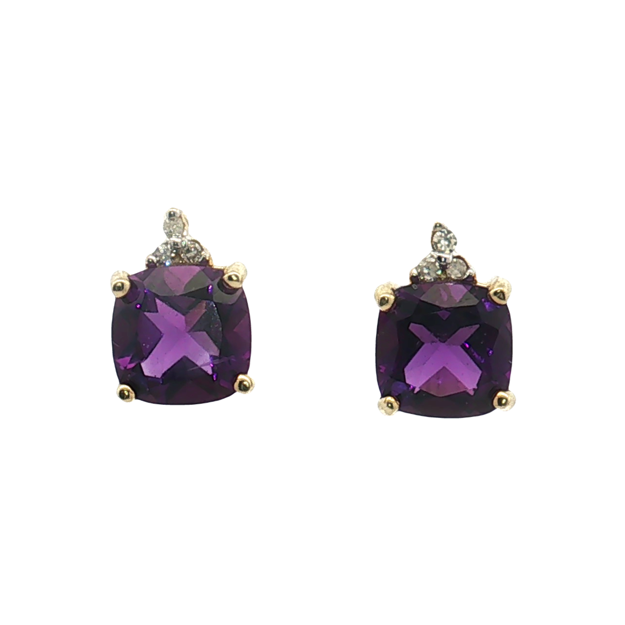 10K Yellow Gold Amethyst and Diamond Stud Earrings
