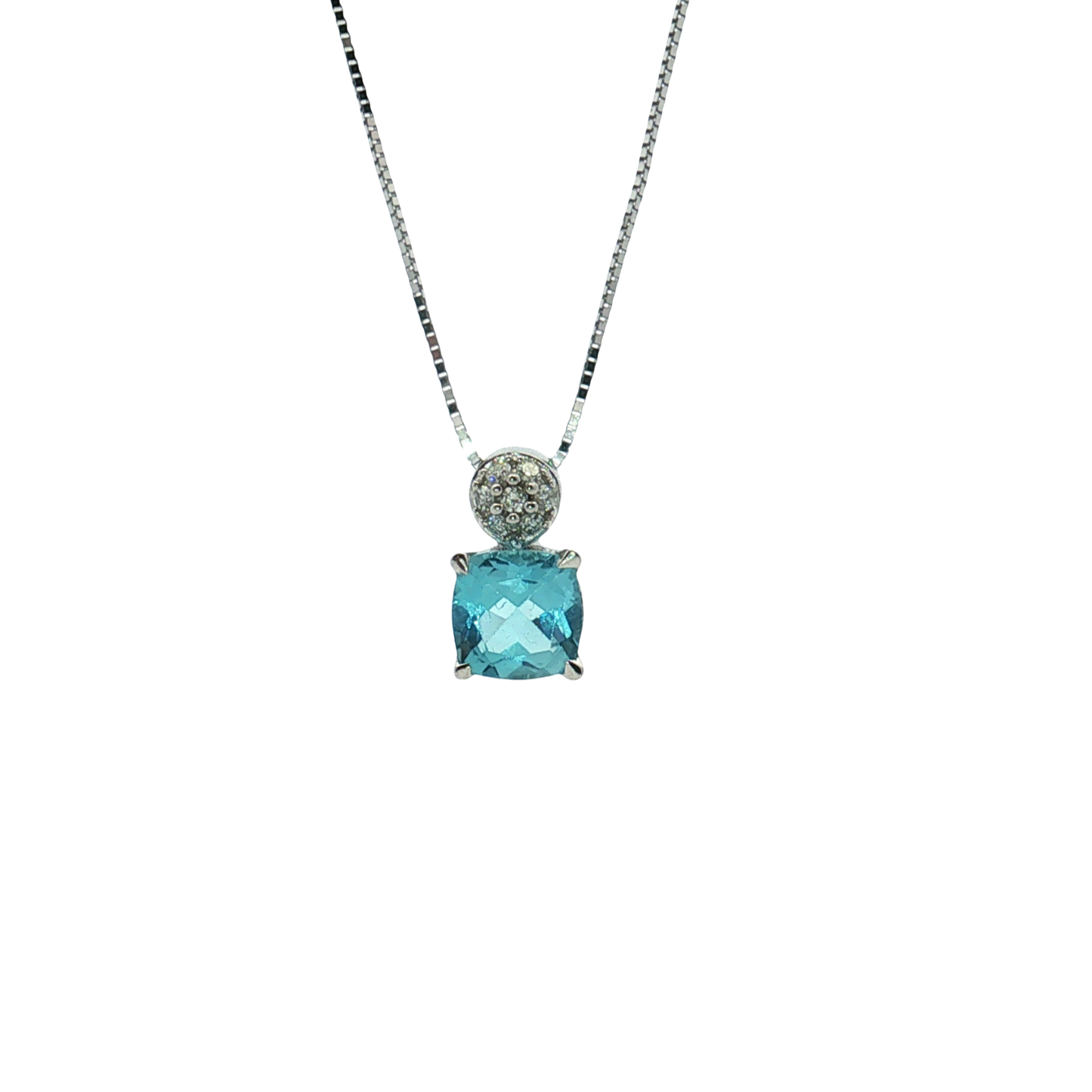 14K White Gold Blue Topaz and Diamond Pendant