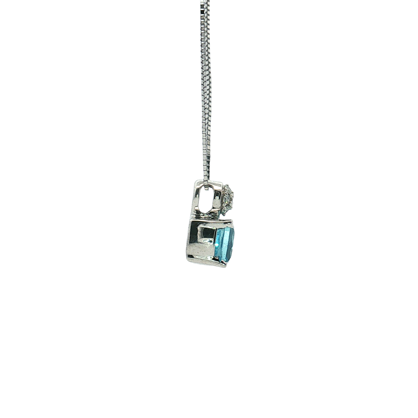 14K White Gold Blue Topaz and Diamond Pendant