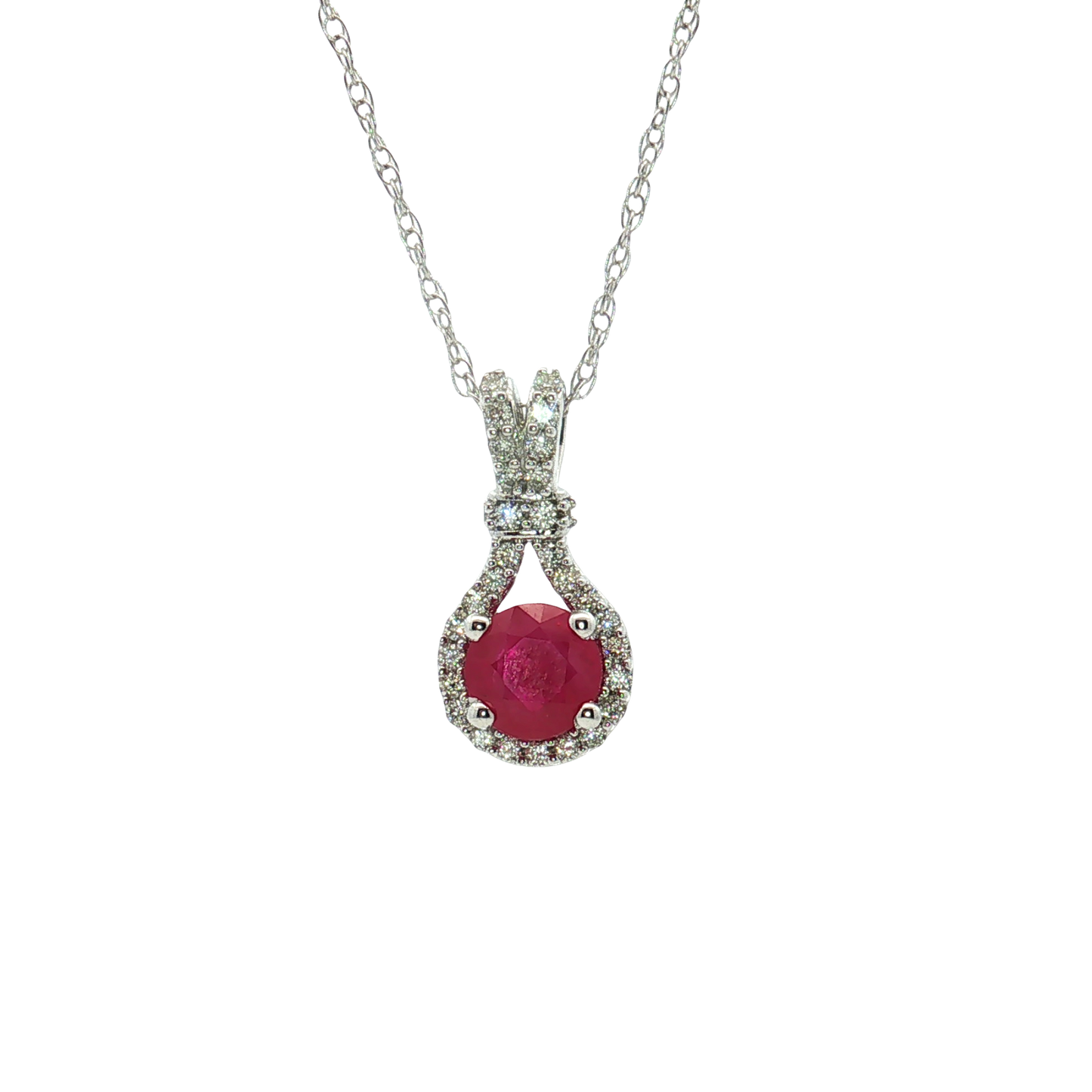 14K White Gold Ruby and Diamond Accent Pendant