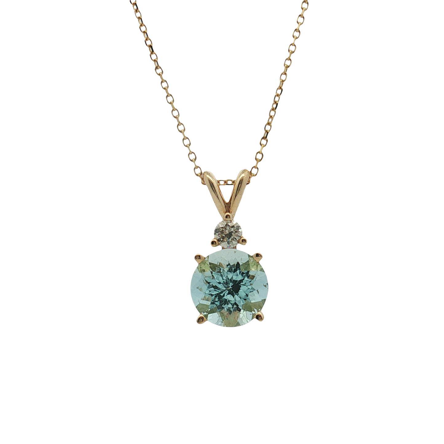 14K Yellow Gold Aquamarine and Diamond Pendant