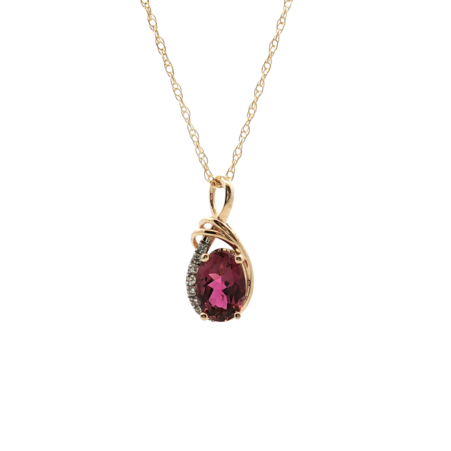14K Yellow Gold Pink Tourmaline and Diamond Pendants