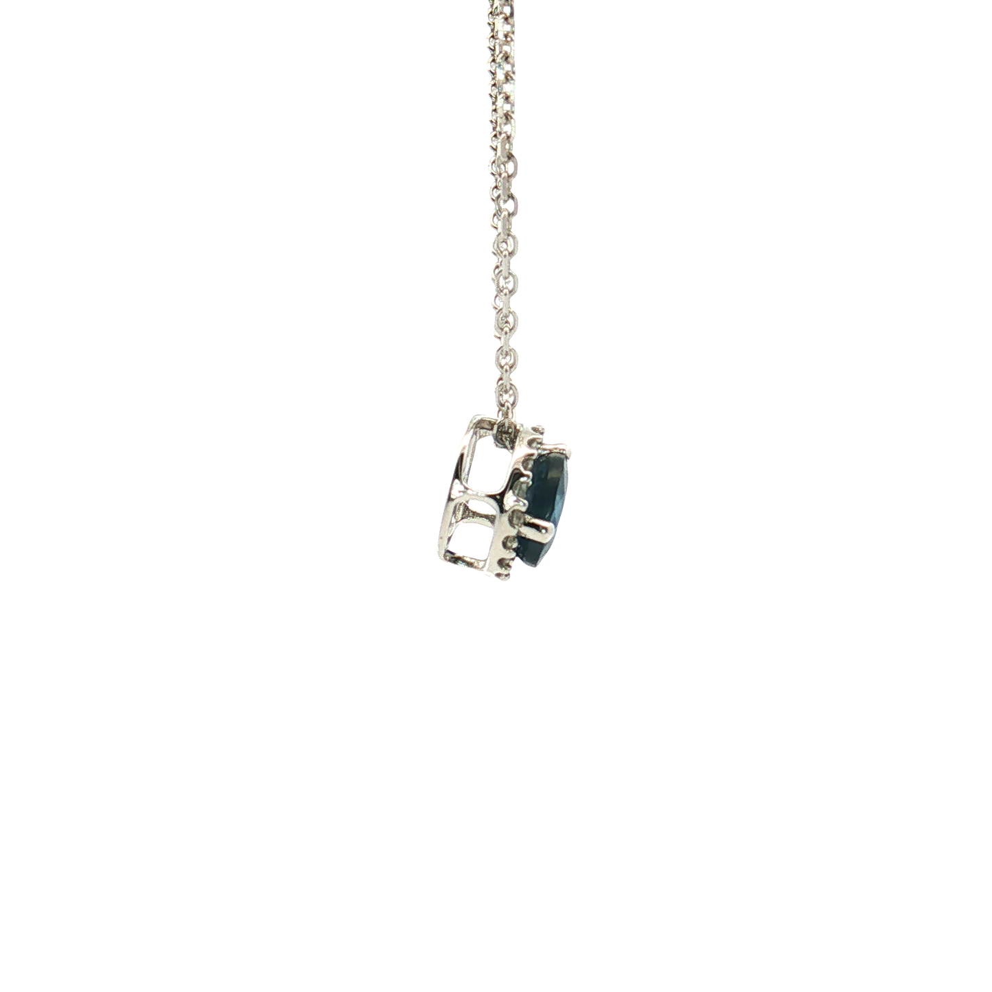 14K White Gold Blue Sapphire and Diamond Halo Pendants