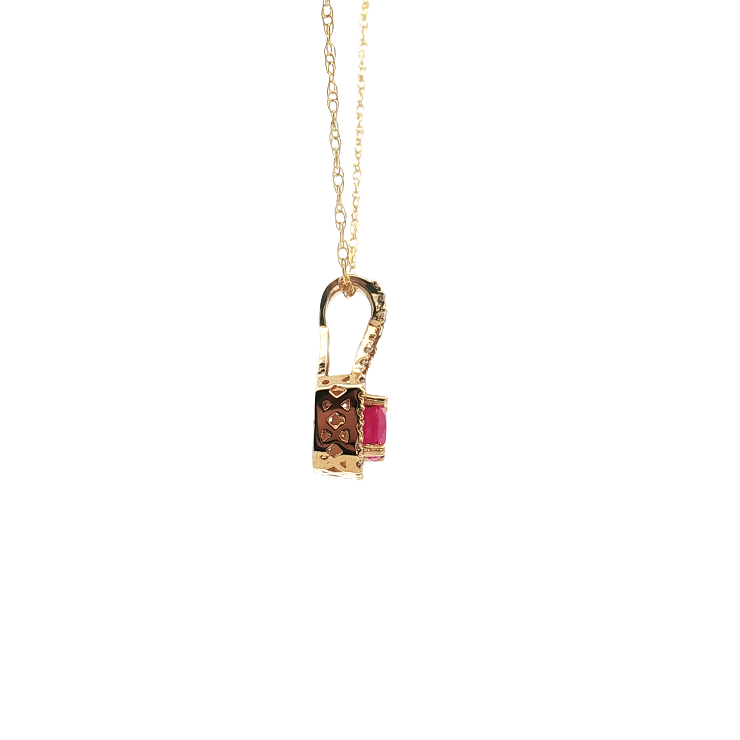 14K Yellow Gold Ruby and Diamond Accented Pendant