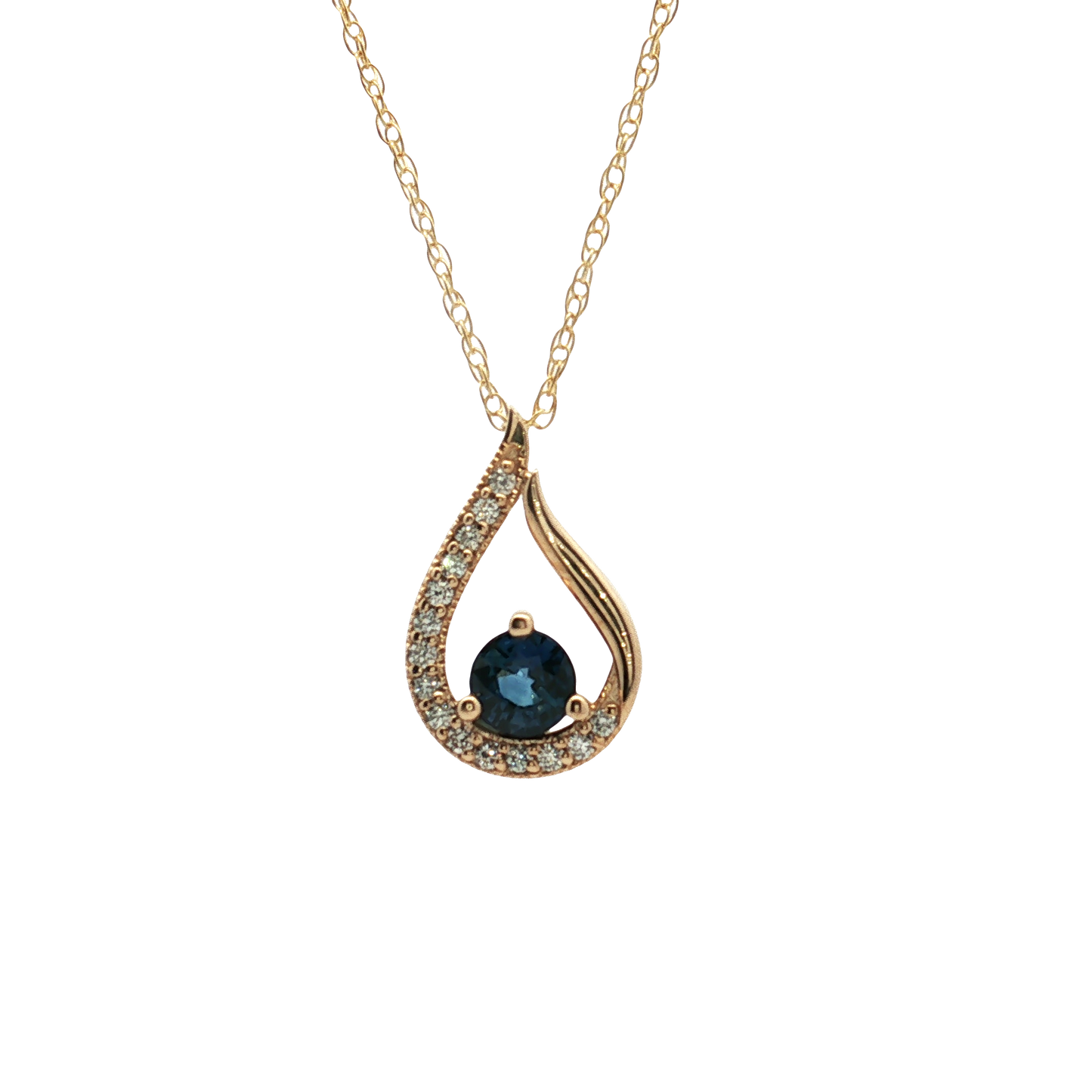 14K Yellow Gold Blue Sapphire and Diamond Pendant
