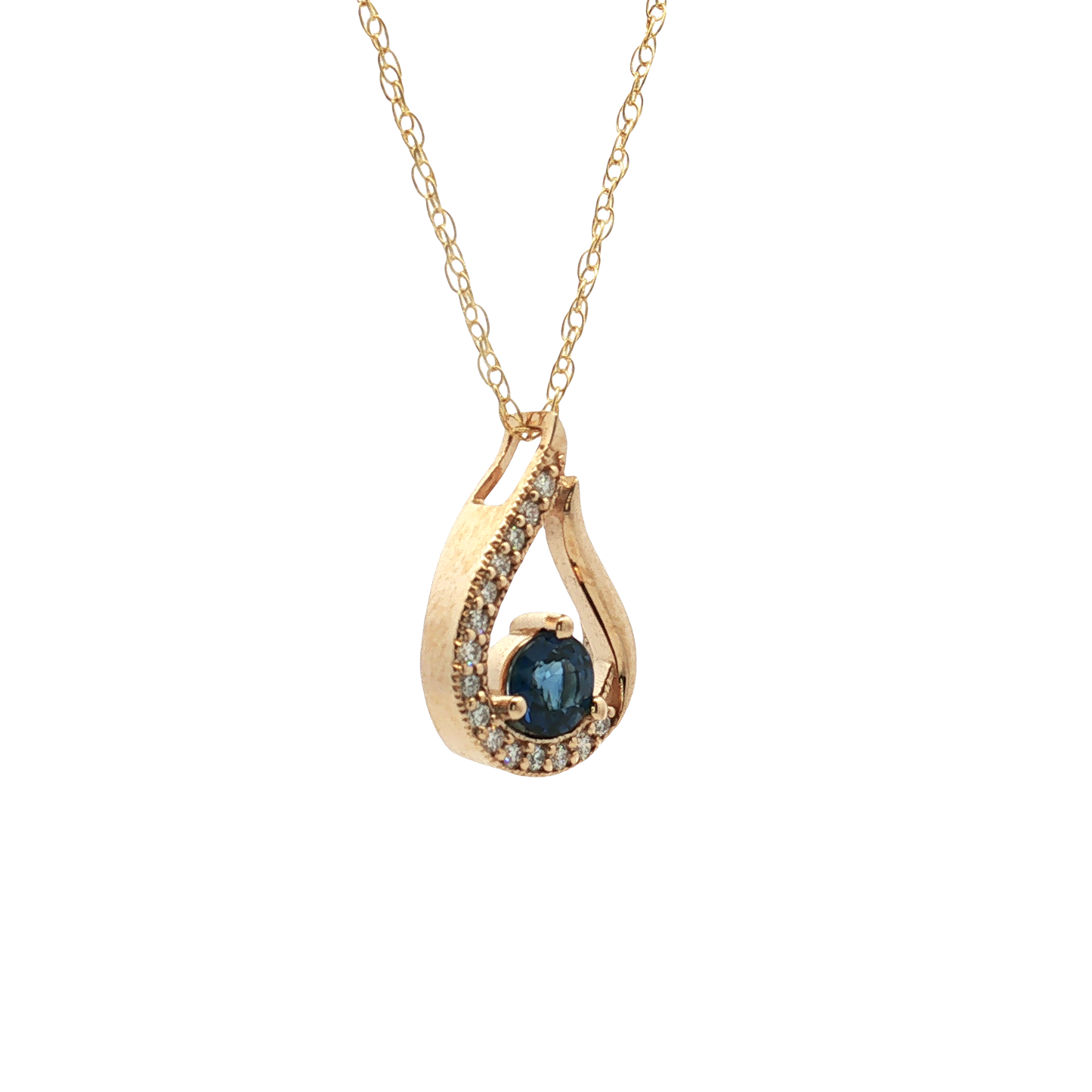 14K Yellow Gold Blue Sapphire and Diamond Pendant