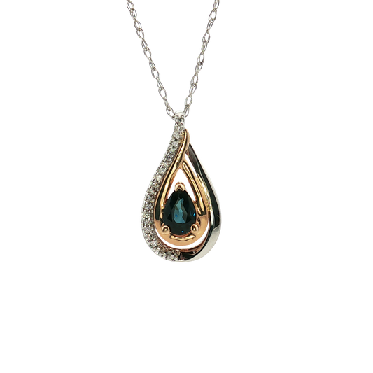 14K White and Yellow Gold Sapphire and Diamond Pendant