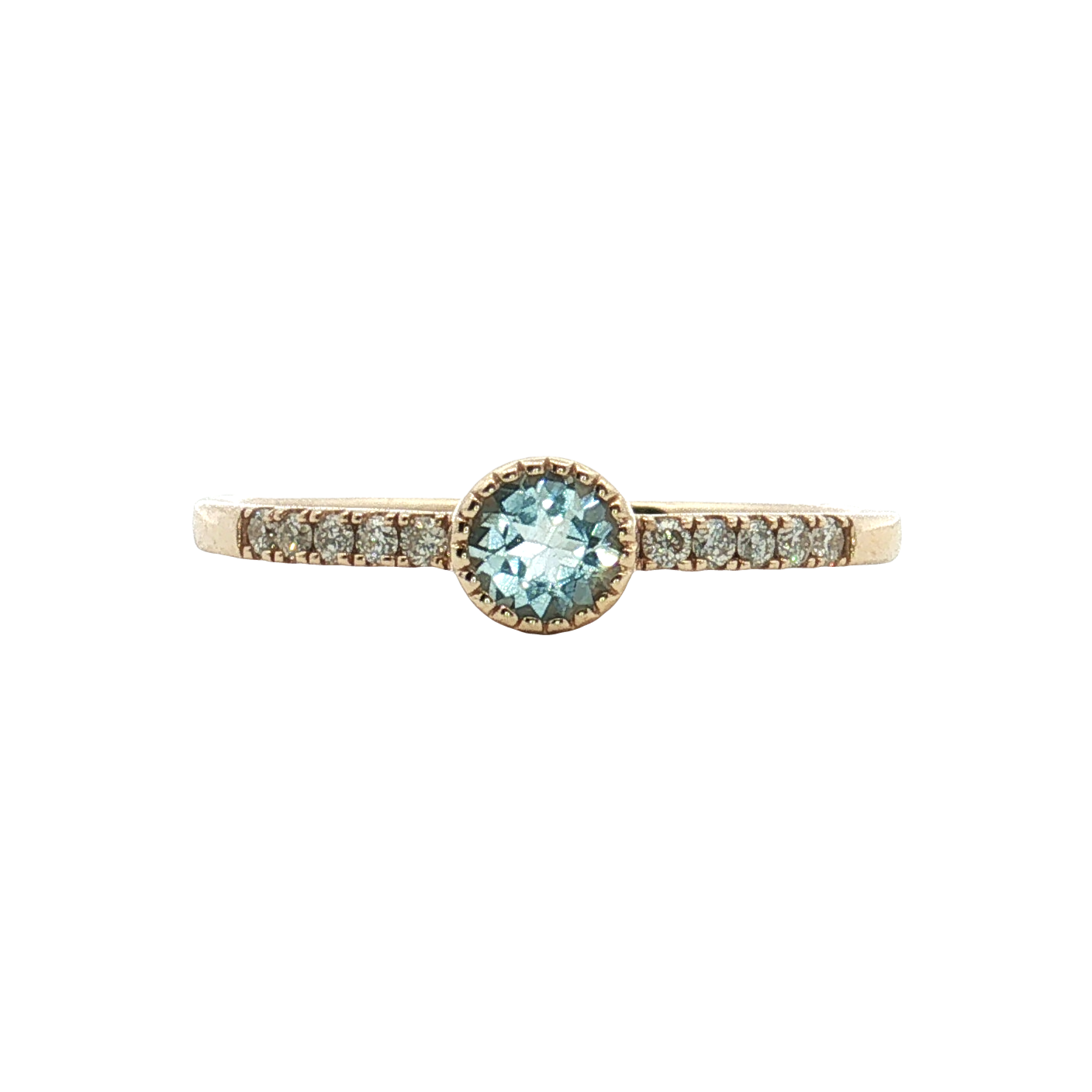 14K Yellow Gold Aquamarine and Diamond Ring