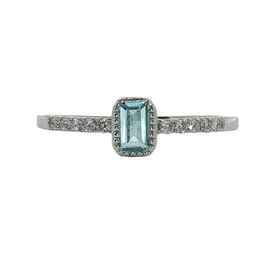 14K White Gold Aquamarine and Diamond Ring