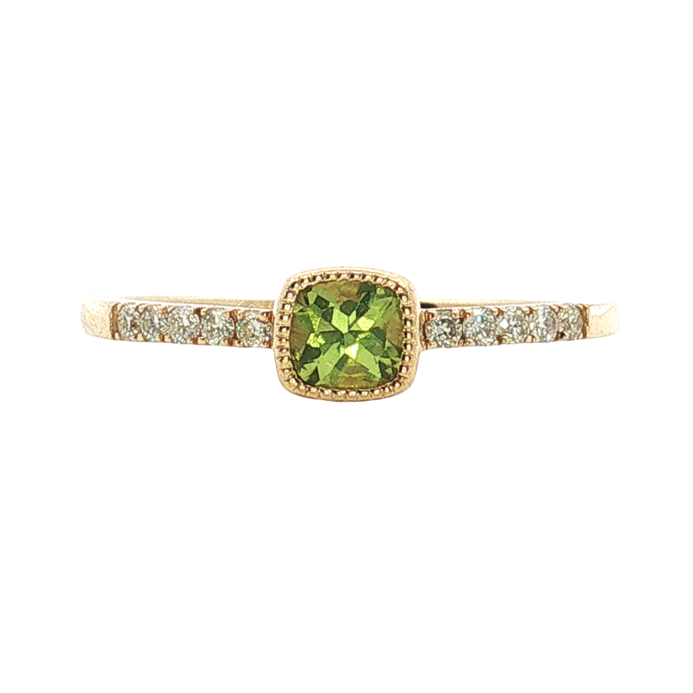 14K White Gold Peridot and Diamond Ring