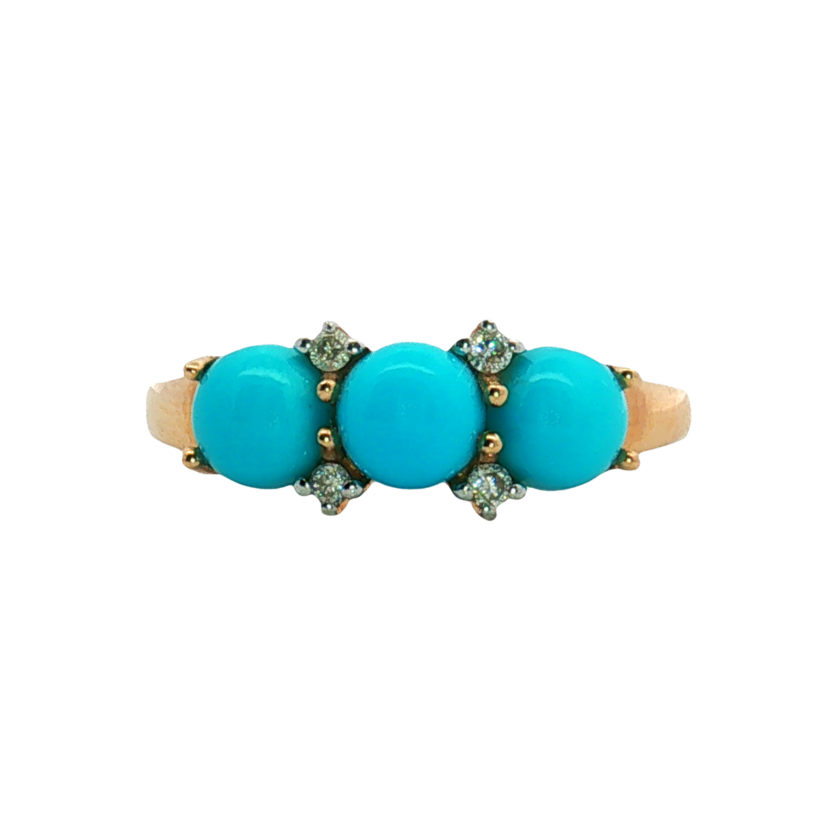 14K Yellow Gold Turquoise and Diamond Ring