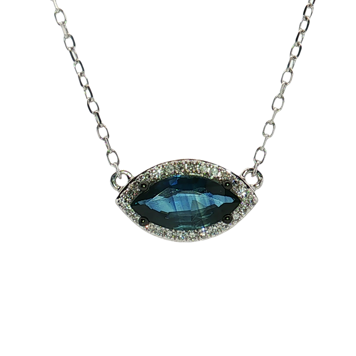 14K White Gold Station Sapphire and Diamond Necklace