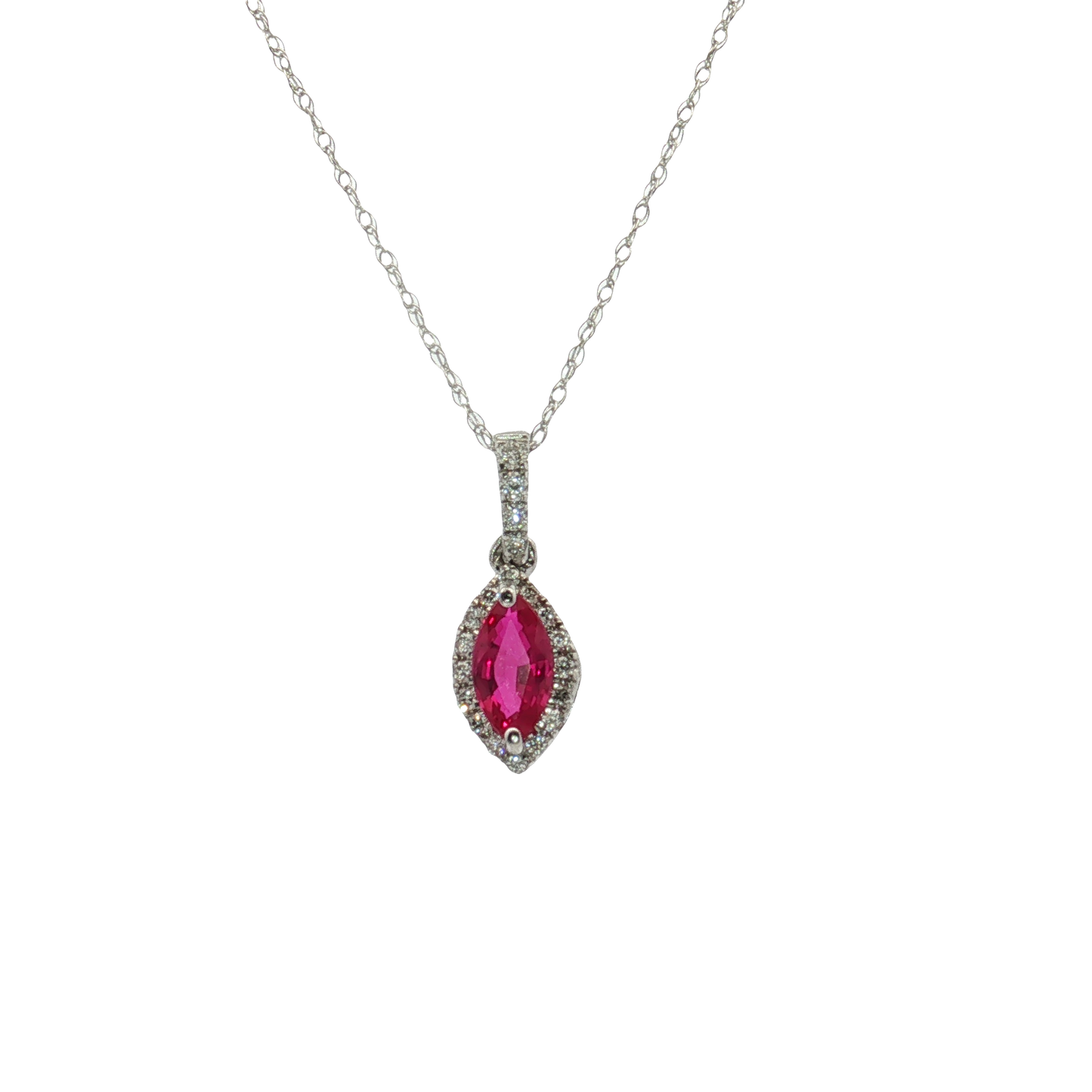 14K White Gold Ruby and Diamond Pendant