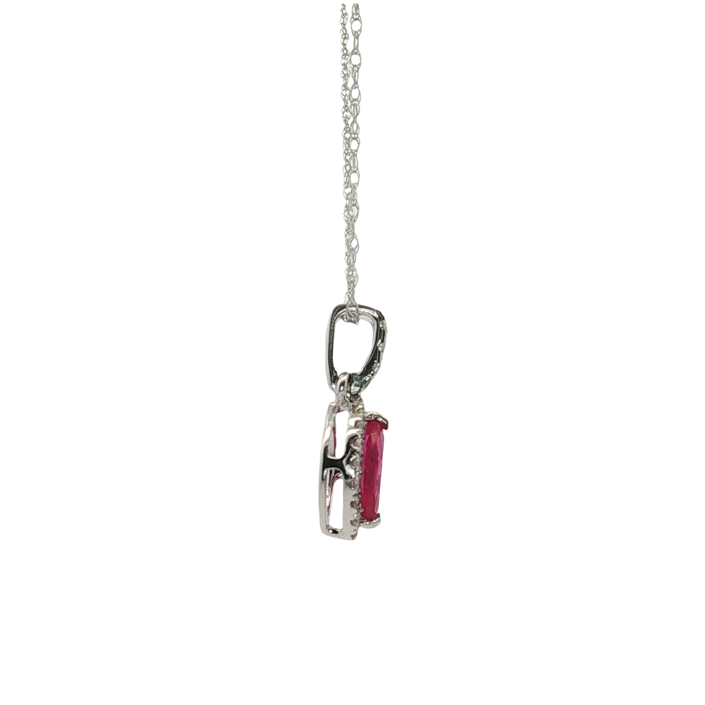 14K White Gold Ruby and Diamond Pendant