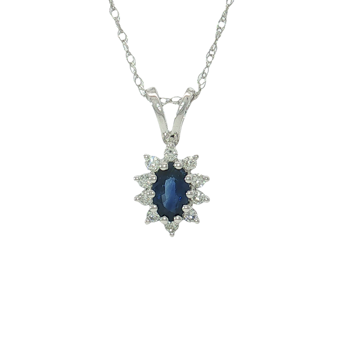14K White Gold Sapphire and Diamond Pendant