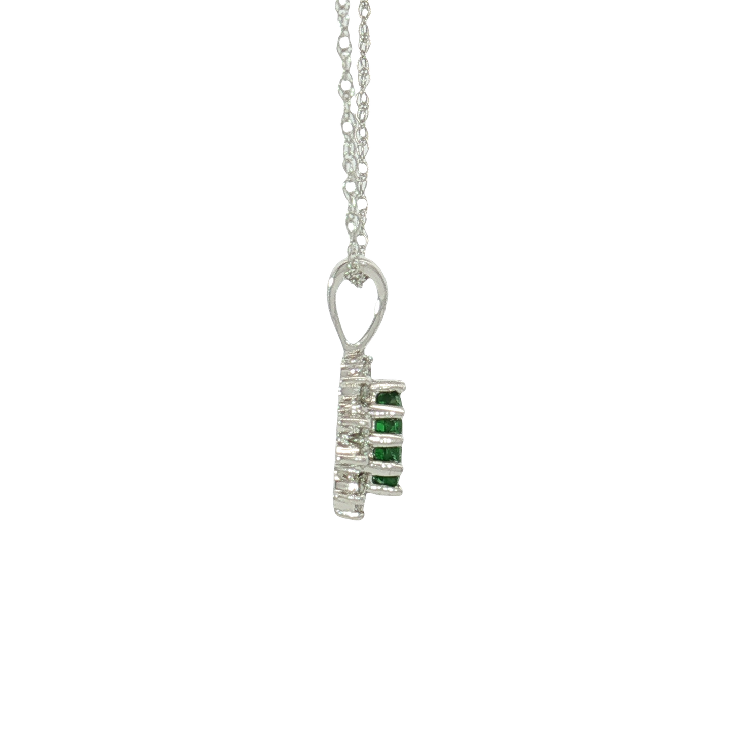 14K White Gold Emerald and Diamond Pendant