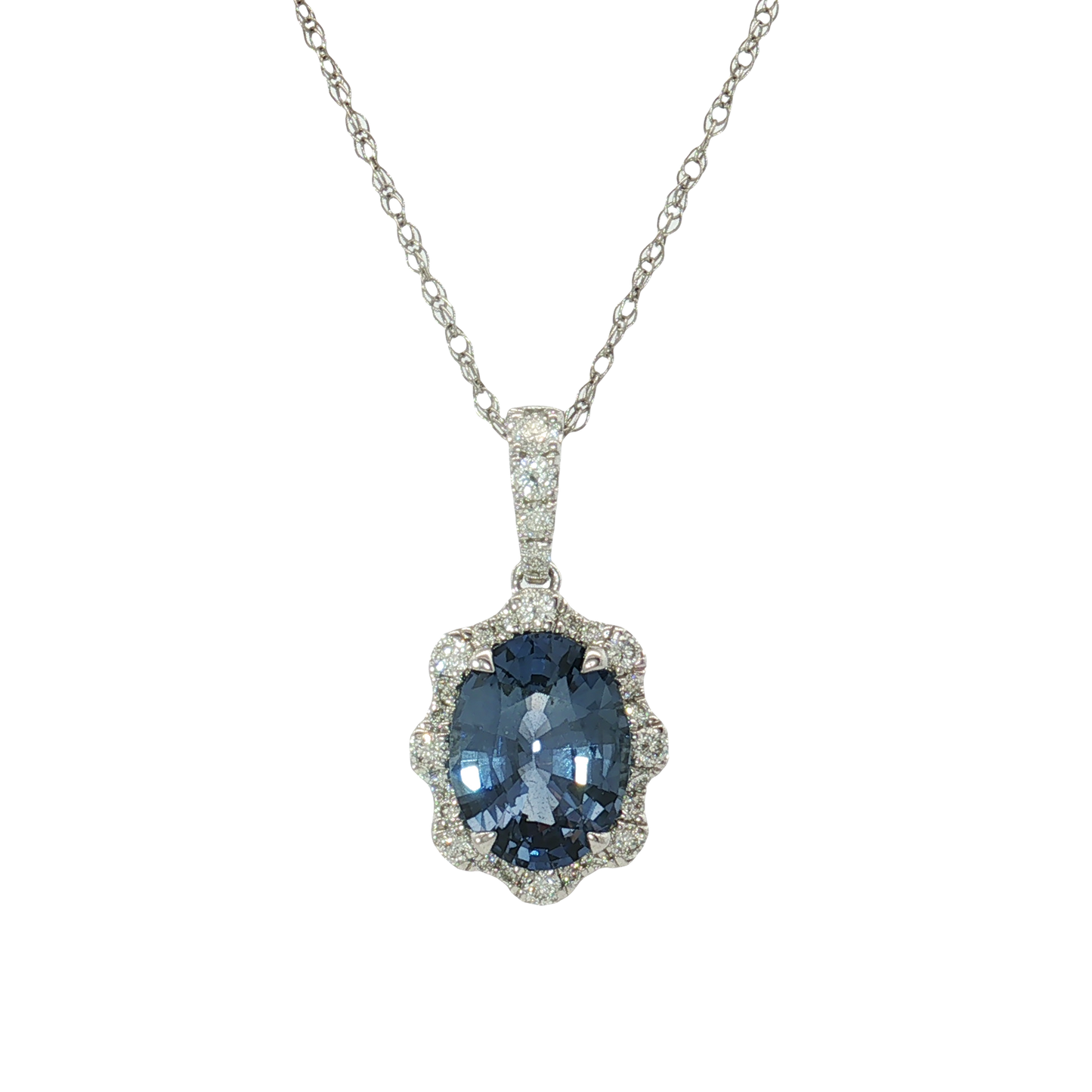 14K White Gold Sapphire and Diamond Pendant