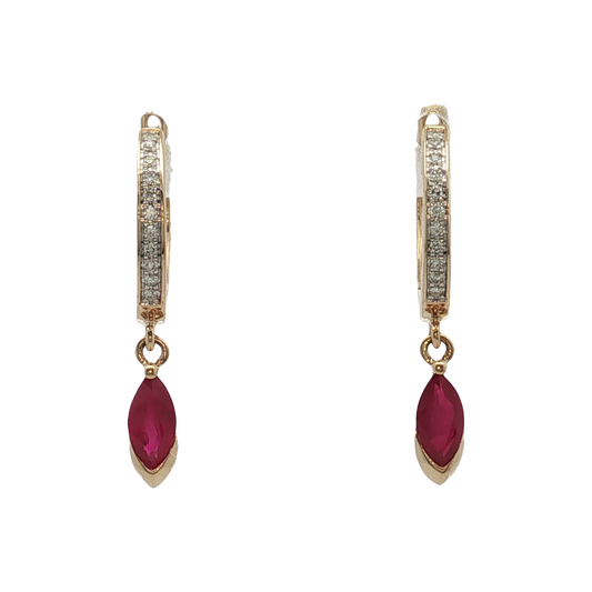 14K Yellow Gold Ruby and Diamond Earrings