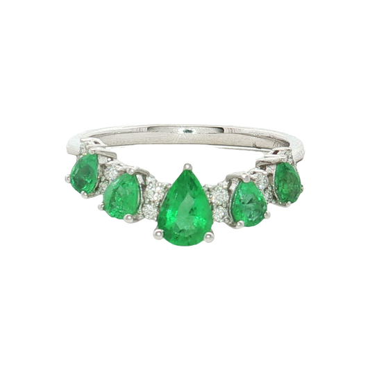 14K White Gold Emerald and Diamond Ring