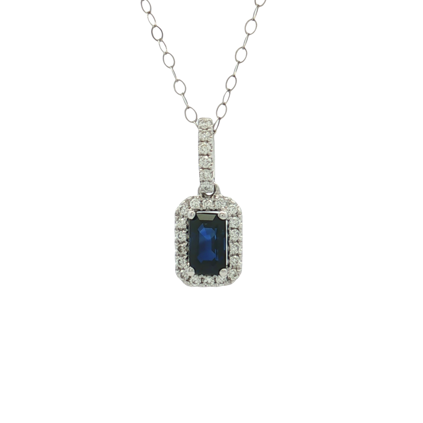 14K White Gold Sapphire and Diamond Pendant