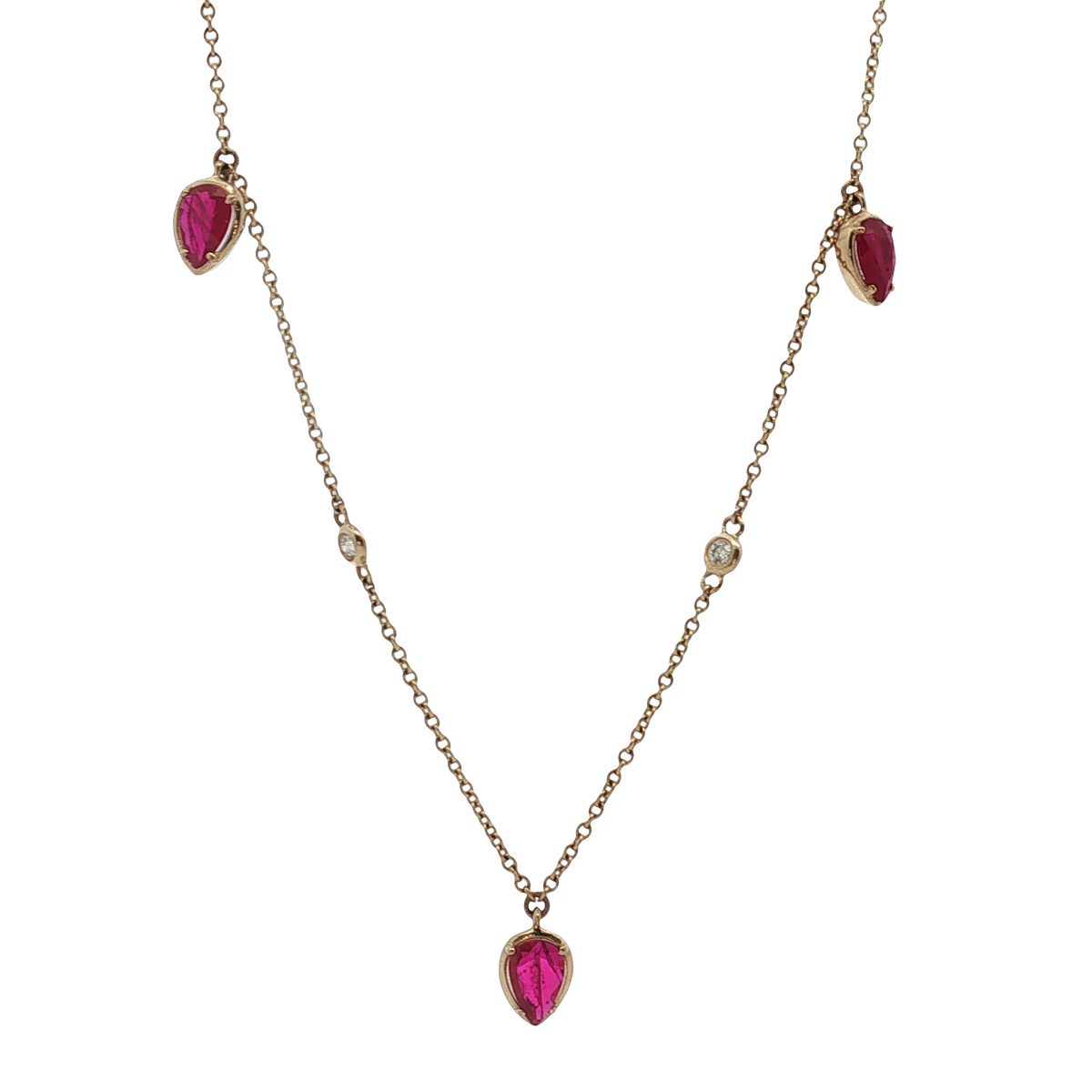 14K Yellow Gold Ruby and Diamond Station Necklace
