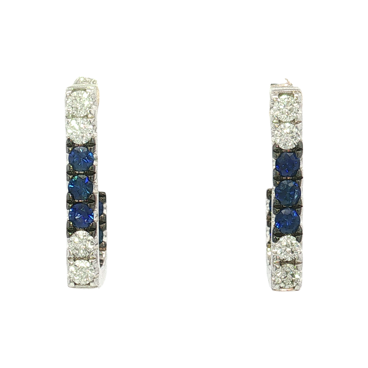 14K White Gold Sapphire and Diamond Hoops