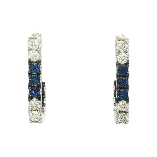 14K White Gold Sapphire and Diamond Hoops