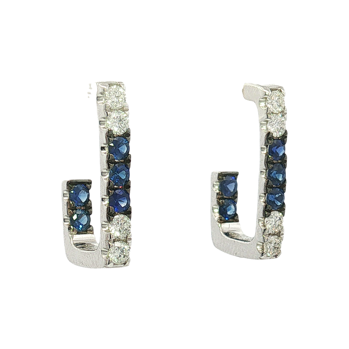 14K White Gold Sapphire and Diamond Hoops