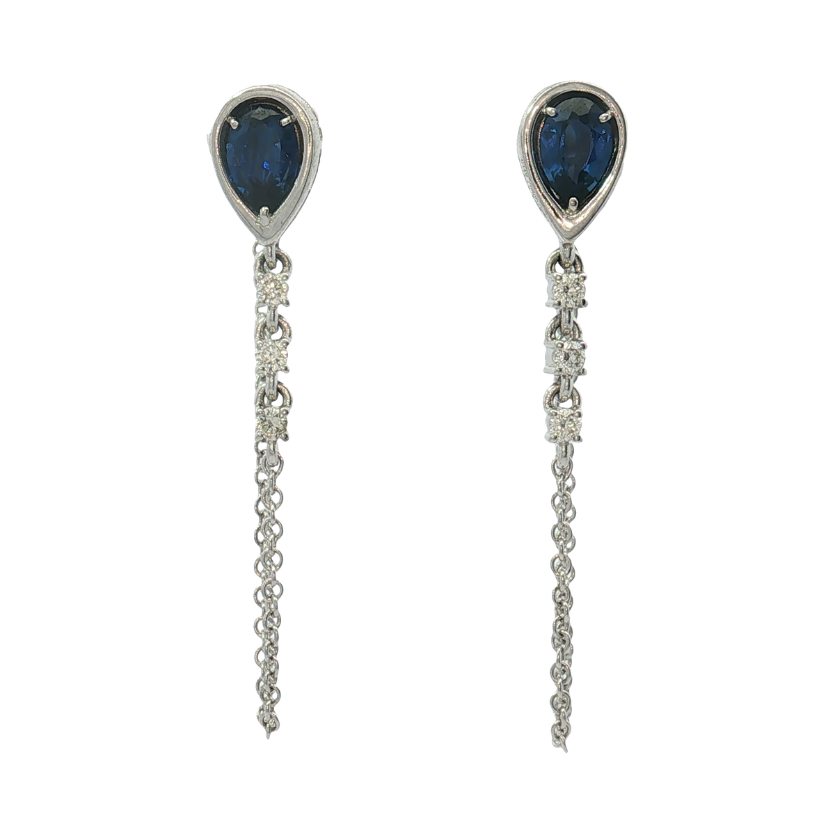 Platinum Sapphire and Diamond Chain Earrings